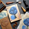 Carnet artisanal linogravure astronomie fait main