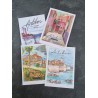 4 cartes postales artistiques d'Antibes avec des reproductions de dessins faits main par Valeria Duarte