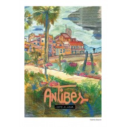 Antibes illustrée, Affiche A4, reproduction de dessin fait main sur papier recyclé, la promenade Amiral de Grasse