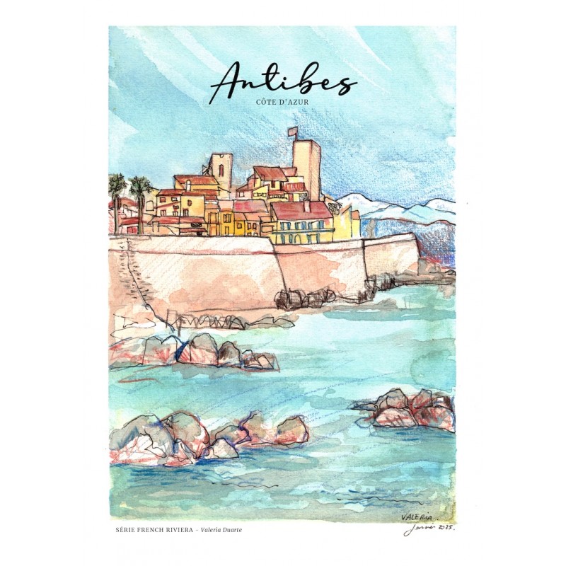 Antibes illustrée, Affiche A4, reproduction de dessin fait main sur papier recyclé Antibes illustrée, Affiche A4, reproduction de dessin fait main sur papier recyclé