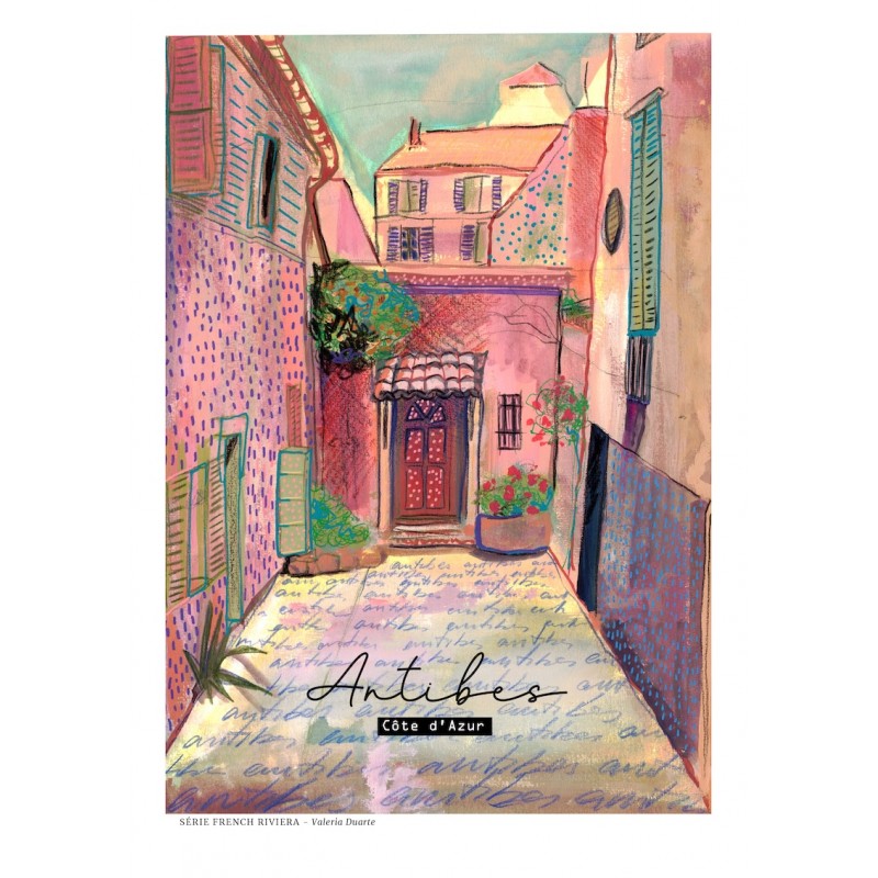 Rue d'Antibes illustrée, Affiche A4, reproduction de dessin fait main sur papier recyclé Rue d'Antibes illustrée, Affiche A4, reproduction de dessin fait main sur papier recyclé