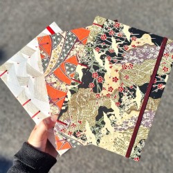 Carnet de note A5 type discret, couture copte, papiers japonais indiens rifle...