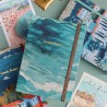 Carnet de note A5 type discret french riviera Côte d'Azur, couture copte, tissu motif mer