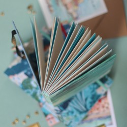 Carnet de note A5 type discret french riviera Côte d'Azur, couture copte, tissu motif mer