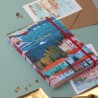 Carnet de note A5 type discret french riviera Côte d'Azur, couture copte, tissu motif village