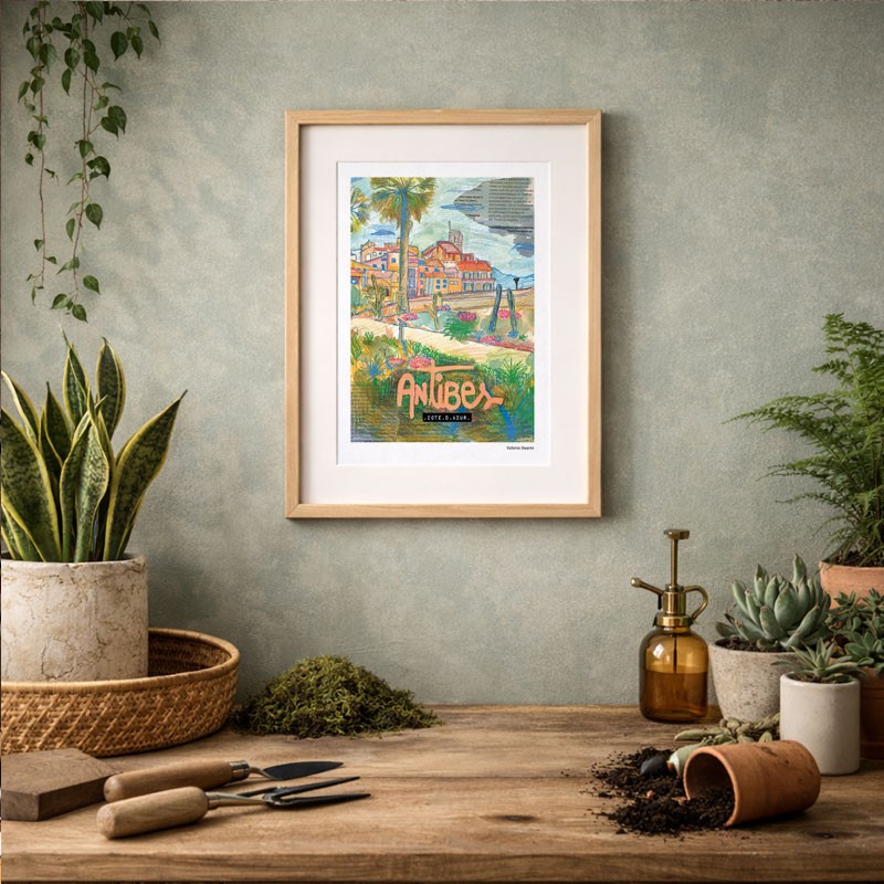 Antibes illustrée, Affiche A4, reproduction de dessin fait main sur papier recyclé, vue musée Picasso