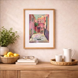 Rue d'Antibes illustrée, Affiche A4, reproduction de dessin fait main sur papier recyclé