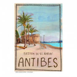 Antibes illustrée, Affiche A4, reproduction de dessin fait main sur papier recyclé, vue rue Bastion Saint André