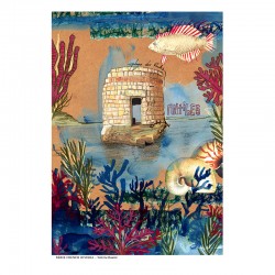 Antibes illustrée, Affiche A4, reproduction d'un dessin, de la Plage des Ondes, fait main, sur papier recyclé.