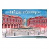 Nice illustrée, Affiche A4, reproduction de dessin fait main sur papier recyclé, Place Massena
