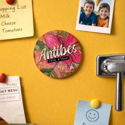 Magnet rond 56mm illustré, fleur bougainvillier d'Antibes