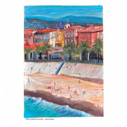 Mini Puzzle 99 pièces Tableaux miniatures Plage des Ponchettes, Nice, dessin  fait main