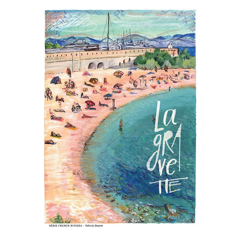 Mini Puzzle 99 pièces Tableaux miniatures Plage de la Gravette, Antibes, dessin  fait main