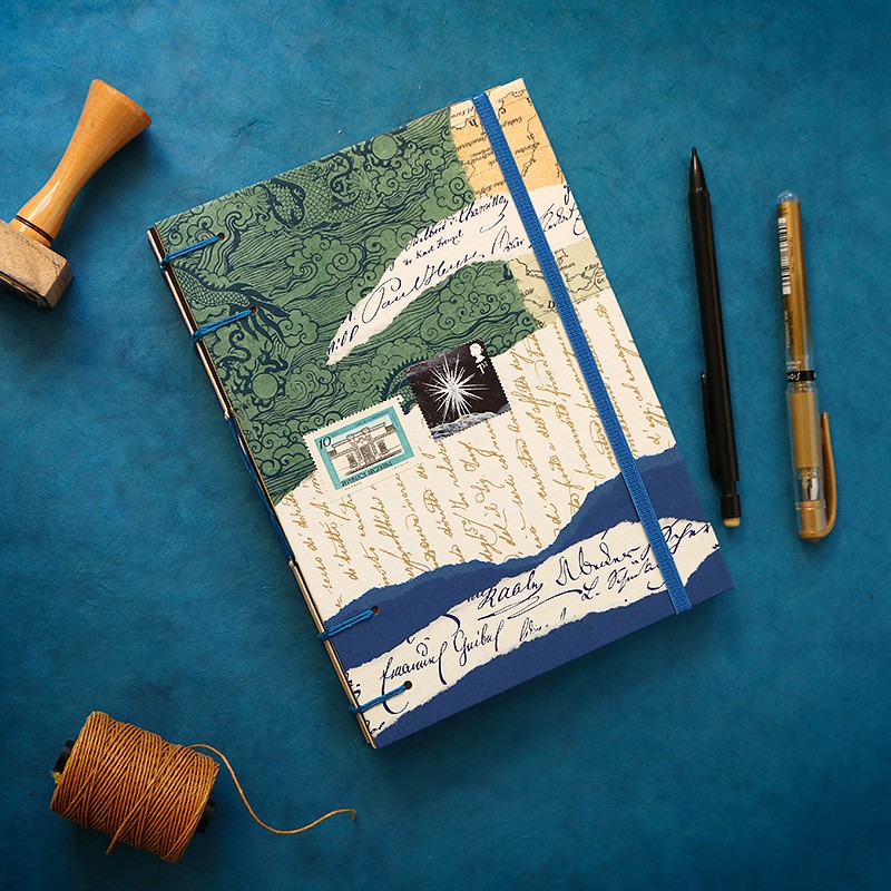 Carnet artisanal de note A5 poétique bleu Carnet artisanal de note A5 poétique bleu